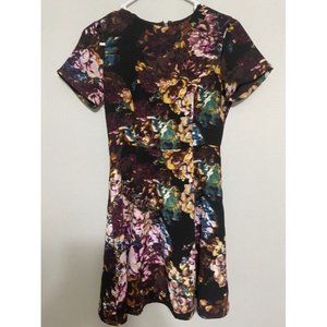 Who What Wear Size XS Dress Shoulder Cut Out Watercolor Floral Dramatic Edgy